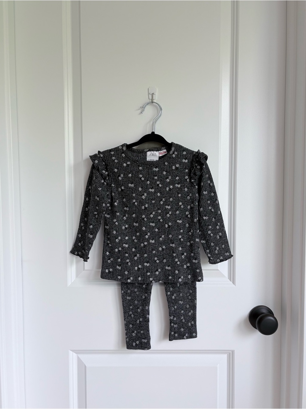 🖤Zara Charcoal Floral Ribbed 2 Piece Set